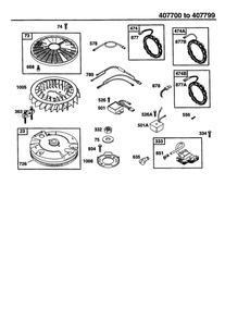 Armature And Flywheel Diagram and Parts List for 407700-407799 0122-0124-0128 Briggs and Stratton Engine